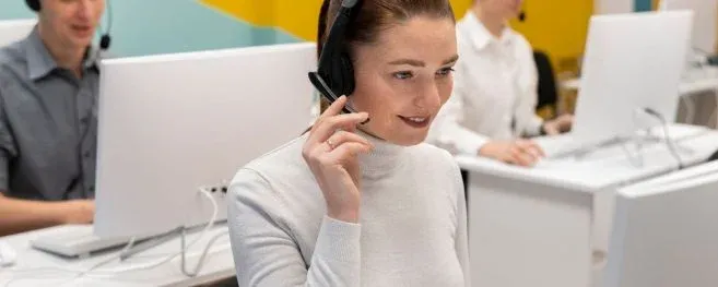 Customer Service Representative Assisting with Headset