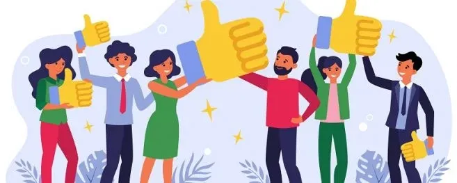 Team Celebrating Success With Large Thumbs-Up Icons